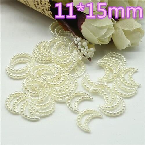 200pcs 11*15mm pearl beige crescent moon resin flat back pearl loose pearl beads for garment accessories