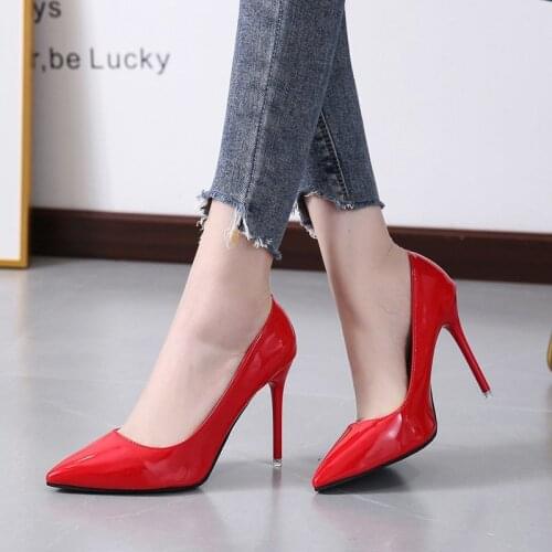 Plus Size 7 Color Women Super High Heels Dress Shoes Patent Leather Basic Pumps Thin Heeled Wedding Shoes Ladies White Red 8357G