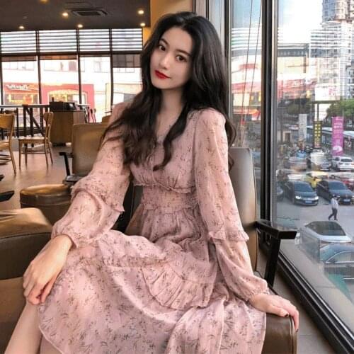 Aesthetic Clothes Dress Spring 2021 Korean Fashion CottageCore Fairy Long-Sleeved Dress Elegant Vintage Long Skirt Dropshipping