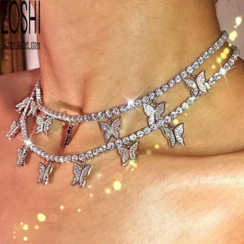 1pc Gold Silver Color Butterfly Pendant Necklace Female Shiny Crystal Clavicle Chain Fashion Guba New Jewelry Party Gift Bling