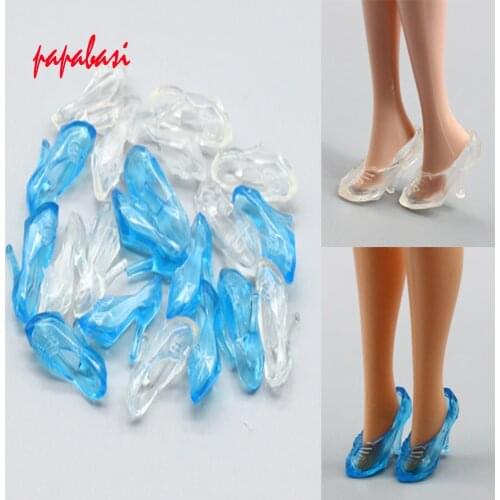 10Pairs/lot Beautiful Transparent Crystal Shoes For 1/6 doll Dolls Fashion High-Heel Doll Princess Shoes Accessories toy