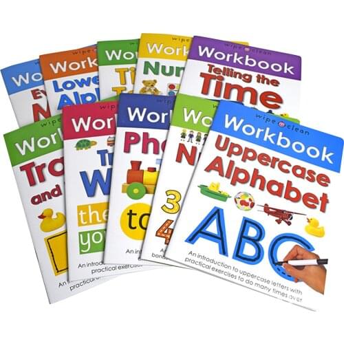 10pcs English Tracing Book Wipe Workbook For Children Aged 3-6 Workbook Repeatedly Wipe Miaohong Book With Pen Dopshipping