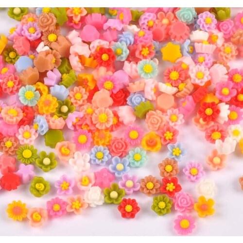 100Pcs/lot Mixed Color Flower Resin Cabochons Flatback Embellishments DIY Crafts And Scrapbooking manicure Accessories c3149