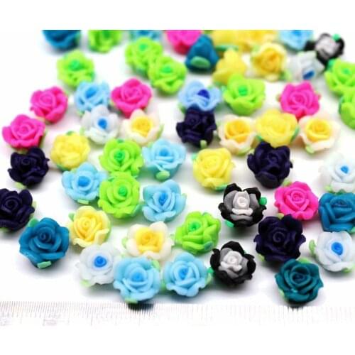 150pcs mix color Polymer Clay Flower Rose Beads 12mm rose Scrapbooking,crafts flowers, with back straight holes
