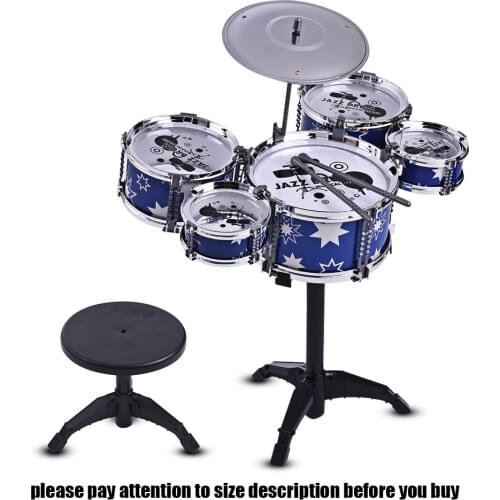 2021 Children Jazz Drum Set Kit Musical Educational Instrument Toy 5 Drums + 1 Cymbal with Small Stool Drum Sticks Kids Toys