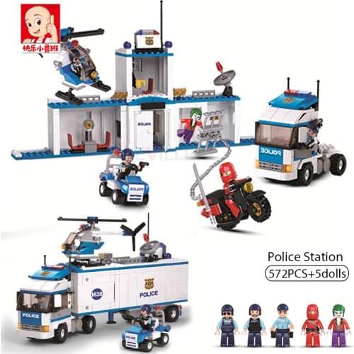 Sluban 572Pcs Urban Fluidity Police Station Building Blocks Mobile SWAT Unit Model Particles Assembled Bricks Toys For Children