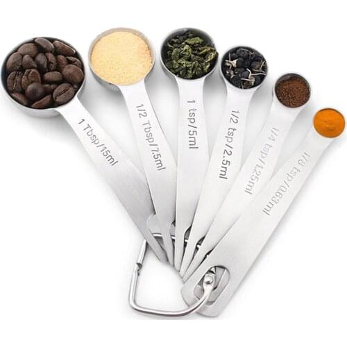 6Pcs/Set Multi Purpose Stainless Steel Seasoning Measuring Spoon Kitchen Stainless Steel Measuring Tools Accurate Measurement