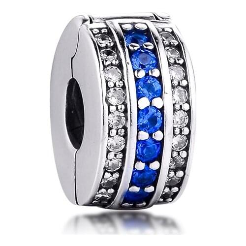 925 Sterling Silver Sparkling Blue Line Clip Charm Beads for jewelry Making fit Charms Bracelet DIY 2020 Autumn newest 2C093