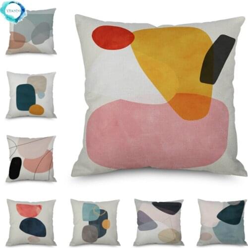 Watercolor Circles Polyester Cushion Cover Geometric Abstract Cotton Linen Pillow Cover Pillow Case Sofa Chair Decor 45X45cm
