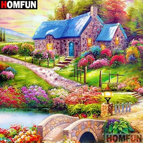 HOMFUN Full Square/Round Drill 5D DIY Diamond Painting "House landscape" 3D Diamond Embroidery Cross Stitch Home Decor A18947