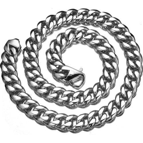 15MM Wide New Fashion Mens Silver Color/Gold Color 316L stainless Steel Curb Cuban LInk Chain Mens Necklace Bracelet 7-40"