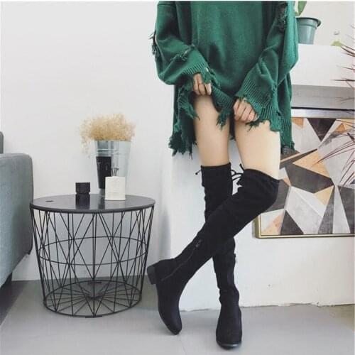 Choking hot pepper flat bottomed boots childrens over knee thin leg elastic boots lace up boots Martin boots