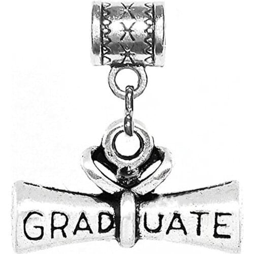 DOUBLE NOSE Zinc Alloy Metal Antique Silver Plated Graduate Graduation Diploma Pendants With Bead For Bracelets Necklaces Making