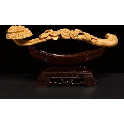 Ganoderma Ruyi Good Luck Collection Wood Carving Beautiful Handmade Statue Ornaments Feng Shui Chinese Year Gift