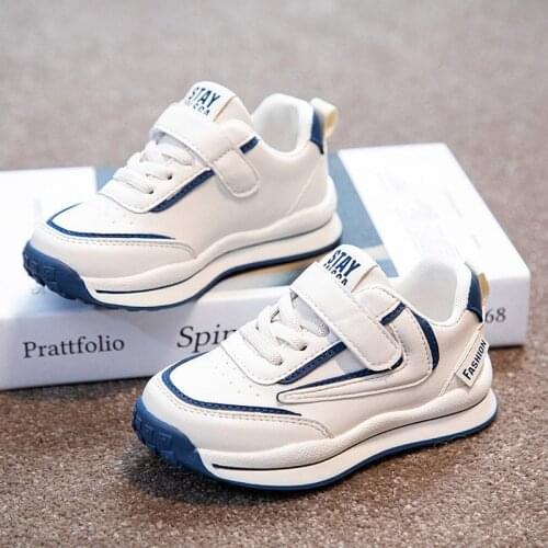 Spring White Shoes For Kids Leather Hook & Loop Sneakers For Boy Girls Breathable Non-Slip Child Walking Shoes Zapatillas Niño