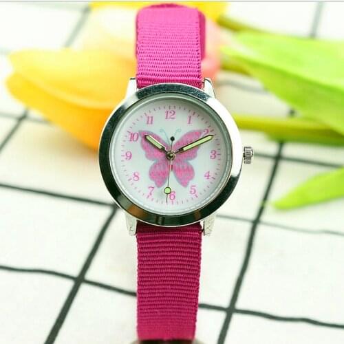 Little boys and girls cute cartoon butterfly dial sports watch fashion kids luminous hands nylon gift clock Reloj de cuarzo