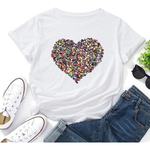 Loving couple warm WISH2021 fashion trend 100% cotton printed short-sleeved womens t-shirt Top Tees loose direct mail