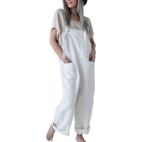 Women Fashion Striped Suspender Trousers Casual Striped Overalls for Ladies Girls