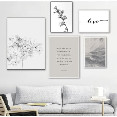 Botanical Flowers Prints Gallery Wall Art Pictures Neutral Gray Artwork Posters Abstract Plants Poster Living Room Home Decor