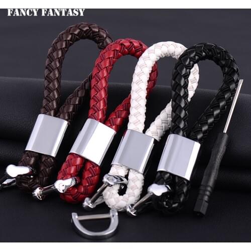 Fancy&Fantasy New Business Keychain Braided Leather Zinc Alloy Key Chain Key Ring Car Horseshoe Buckle Luxury Jewelry Gifts