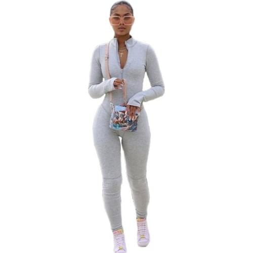Casual Women Jumpsuit Fitness Full Sleeve Front Zipper Streetwear Outfit Long Romper Women Jumpsuit Overalls