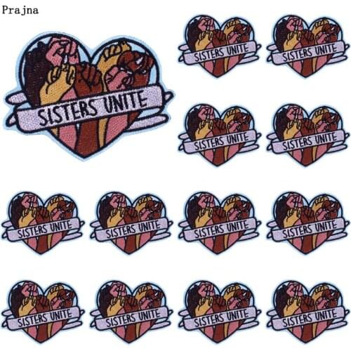 Prajna 10 PCS Sisters Unite Embroidered Patches On Clothes DIY Cartoon Love Heart Patches For Clothing Stickers Letter Badges