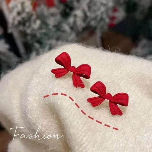 Red Bowknot Earring No Hole Ear Clips Beautiful Bow Clip On Earring Without Piercing Minimalist Earrings Jewelry CE0237