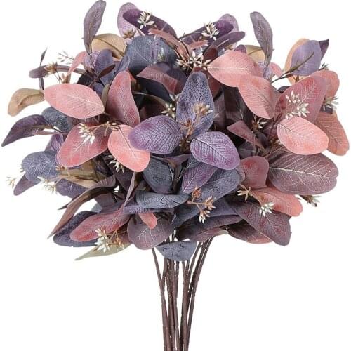 Eucalyptus Stems 8Pcs Silk Seeded Greenery Leaves Real Contact Leaf Fake Eucalyptus Branches Sprigs for Wedding