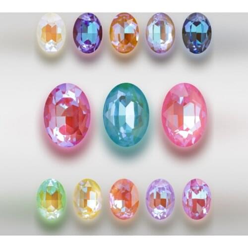 Oval Shape Mocha Color Fancy Stones Crystals Pointback Glass Strass Loose Rhinestones Shiny Blue Rhinestones Nails Decoration