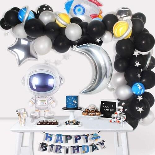 Space party Set supplies-89pcs of outer space party decoration solar system birthday banner rocket astronaut latex balloons
