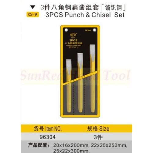 BESTIR taiwan made CRV steel golden baking varnish 3pcs octagonal chisels set for machine repair NO.96304 freeshipping