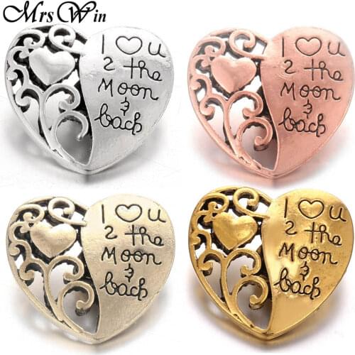 6pcs/lot New Love Heart Snap Jewelry Rose Gold Silvercolor Metal Snap Button Press Button for 18mm Snap Bracelets for Women Girl