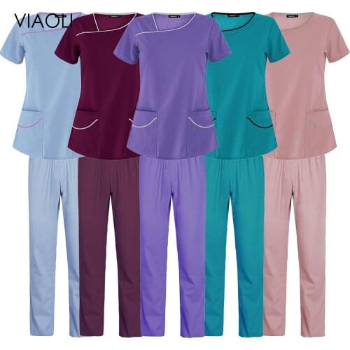 Dental Clinic Nurse Uniforms Women Solid Color Scrubs Tops/suits Pet Veterinary Costume Wholesale Operating Room Working Clothes