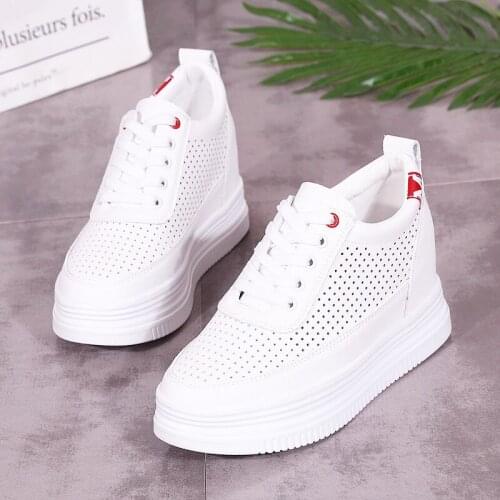 6CM Platform Flats Women Loafers Shoes Summer Height Increasing Casual Shoes Woman Hidden Heels Breathable Hollow Sneakers
