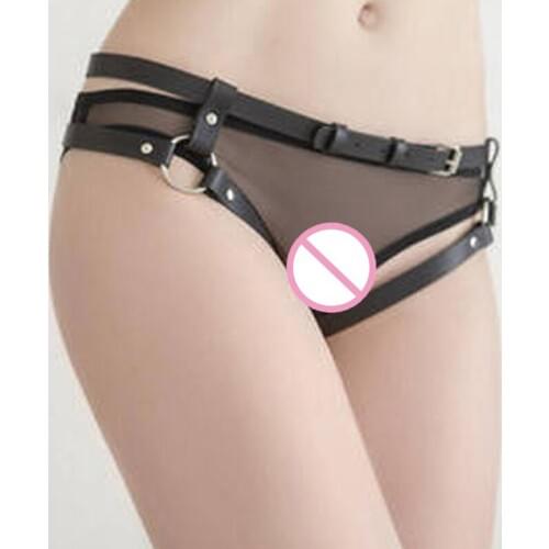 Women Faux Leather Belt Straps Underwear Bondage Harness Panties Sexy Lingerie Erotic Open Crotch Briefs Thongs Fetish Costumes