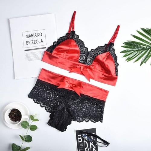 Female Bralette Lace Women Lingerie Set Sleepwear Erotic High Waist Bra And Panty Set Fashion Bowknot Ladies Bra Sexy Underwear