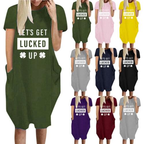 Look thin St. Patricks Day Women Short Sleeve T-Shirt Dress Loose Mini Dresses