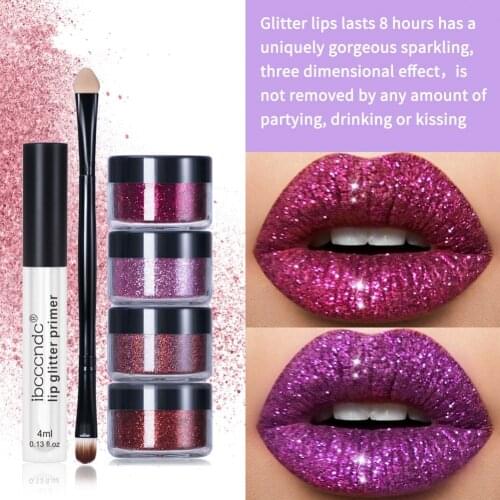 1 Set Glitter Lip Gloss Set Lip Glitter Primer Lip Glitter Powder Gloss Matte Lip Lip Balm Lipstick Christmas Halloween Gifts