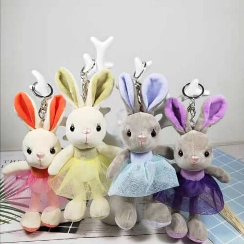 10PCS 23cm Pretty Rabbit with Dress Favorite Decoration Bag Plush Mini Pendant Keychain Doll Ring Toy