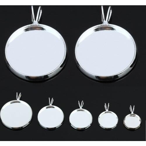 10pcs/lot Copper Silver Color Necklace Loop Pendant Setting Diameter 10/12/14/16/18/20mm Round Blank Cabochon Cameo Settings