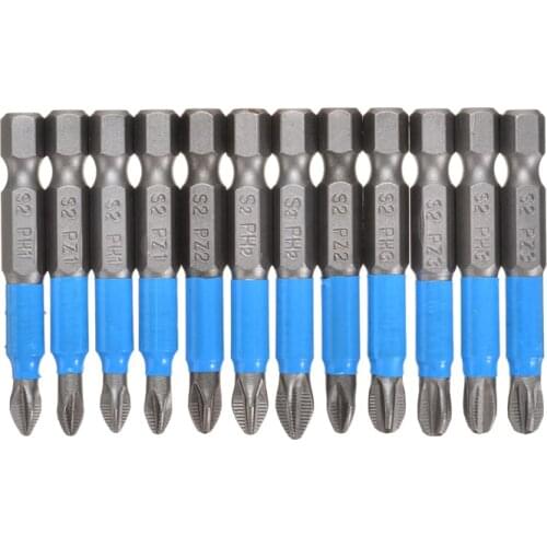 12pcs 50mm PH2 Phillips Screwdriver Bit Set Magnetic 1/4" Hex Shank Phillips Electric Screwdriver Accessories S2 Alloy Steel
