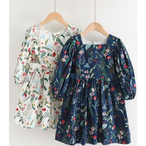 2021 Fashion Summer Dress Girl Clothing Long Sleeve Prom Dress Printing Children Clothes Girl Floral Dress For Girls For 3-8 Age