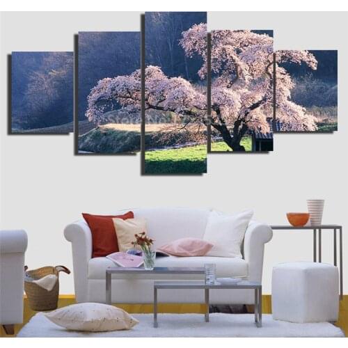 5 Pcs Blossomed Cherry Tree Canvas Painting Wall Art Posters Home Decor For Living Room Print Pictures In High Quality Unframed