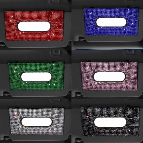 Rhinestone Crystal Tassels Car Tissue Holder Bag Sun Visor Hanging Diamond Auto Tissue Paper Box For Car