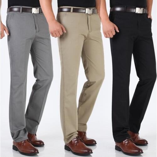 Summer Thin Mens Casual Pants Cotton Straight Business Casual Middle-aged Mens Long Pants High Waist Loose No Ironing 29-42
