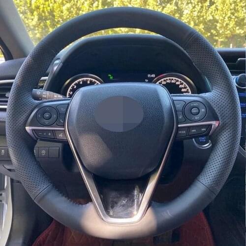 Car Steering Wheel Cover Non-Slip Black Artificial Leather For Toyota Camry 2018-2019 Avalon 2019 Corolla 2019-2020 RAV4 2019