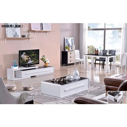 CJTV006 Minimalist Modern living room furniture Tempered glass surface TV stand cabinet coffee tea table furniture set