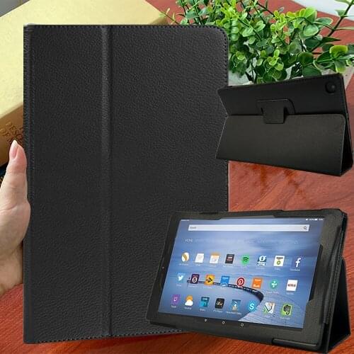 For Amazon Fire 7 /Fire HD 8 /Fire HD 8 Plus /Fire HD 10 PU Leather Drop Resistance Back Support Tablet Case Cover+Free Stylus