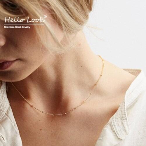 HelloLook Stainless Steel Beads Clavicle Chain Layered Necklace for Women Minimalist Bamboo Chain Necklace Jewelry Gift
