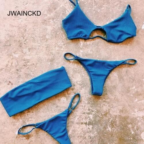 JWAINCKD Women Bikinis Solid Bikini Set Padded Bra Strap Low Waist Sexy Swimsuit Swimwear Women Biquini Bandage Cross Monokini
